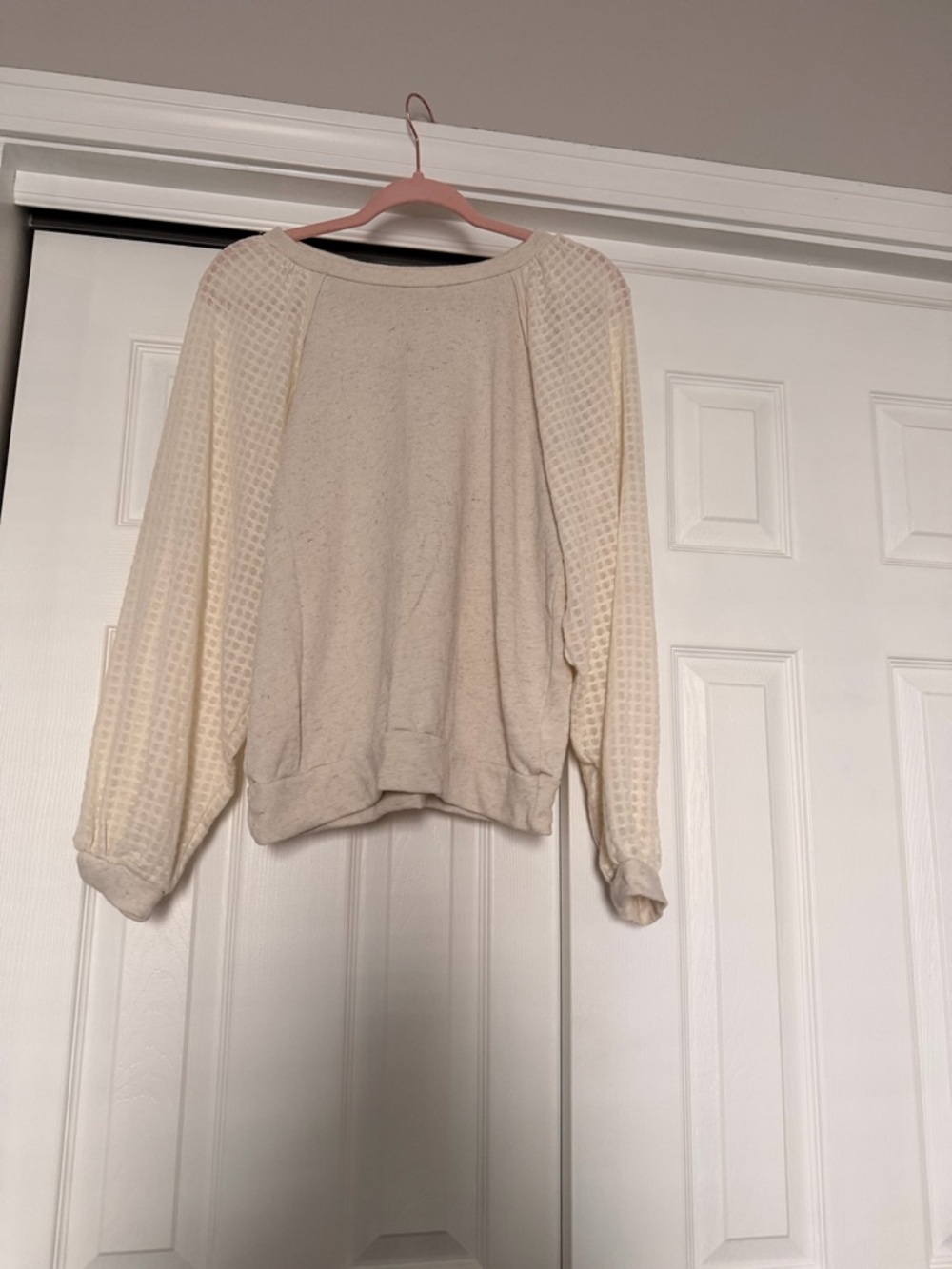 Pleione Cream Scoop-Neck Lightweight Waffle-Sleeve Sweater
